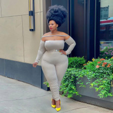 Plus Size Solid Off Shoulder Long Sleeve Jumpsuit (Without Belt) ONY-5107