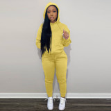 Casual Solid Fleece Hoodie 2 Piece Pants Set FSL-F175