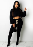 Solid Hooded Lace Up Casual Two Piece Pants Set SFY-2143
