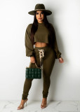 Solid Hooded Lace Up Casual Two Piece Pants Set SFY-2143