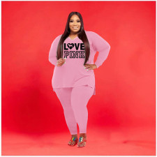 Plus Size Letter Print Long Sleeve 2 Piece Pants Set WAF-77292