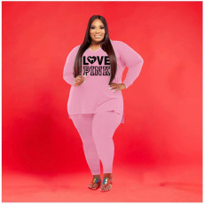 Plus Size Letter Print Long Sleeve 2 Piece Pants Set WAF-77292