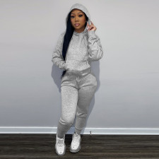 Casual Solid Fleece Hoodie 2 Piece Pants Set FSL-F175