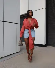 Solid Sexy Long Sleeve Deep V Neck Blouse Top SMD-82085