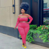 Plus Size Solid Off Shoulder Long Sleeve Jumpsuit (Without Belt) ONY-5107