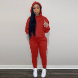 Casual Solid Fleece Hoodie 2 Piece Pants Set FSL-F175