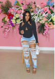 Plus Size White Halter Slim Waist Long Sleeve Top MK-3064