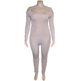 Plus Size Solid Off Shoulder Long Sleeve Jumpsuit (Without Belt) ONY-5107
