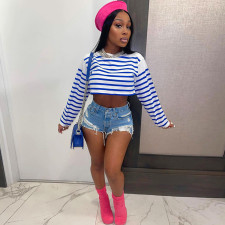 Casual Striped Long Sleeve Cropped Top WSYF-5907