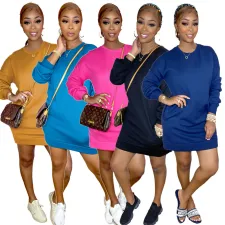 Solid Casual Long Sleeve O Neck Sweatshirt Dress SFY-2144