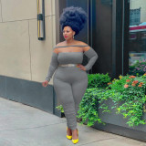 Plus Size Solid Off Shoulder Long Sleeve Jumpsuit (Without Belt) ONY-5107