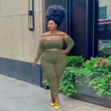 Plus Size Solid Off Shoulder Long Sleeve Jumpsuit (Without Belt) ONY-5107