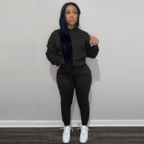 Casual Solid Fleece Hoodie 2 Piece Pants Set FSL-F175