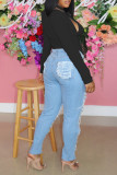 Plus Size White Halter Slim Waist Long Sleeve Top MK-3064
