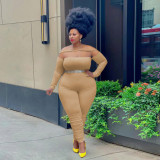 Plus Size Solid Off Shoulder Long Sleeve Jumpsuit (Without Belt) ONY-5107