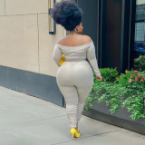 Plus Size Solid Off Shoulder Long Sleeve Jumpsuit (Without Belt) ONY-5107