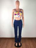 Denim Mid-Waist Pile Jeans Pants LX-3518