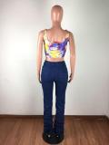 Denim Mid-Waist Pile Jeans Pants LX-3518