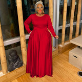 Plus Size Solid Long SleeveTwo Piece Pants Set FOSF-8097