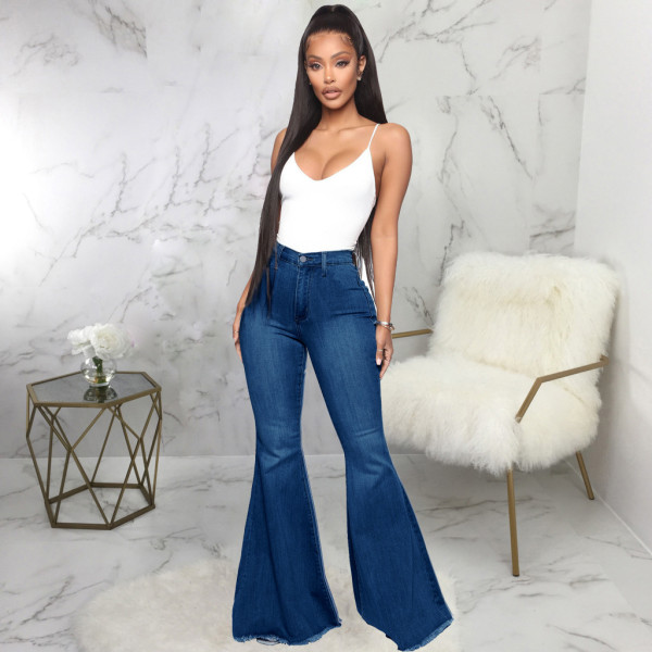 Plus Size Denim High Waist Flared Jeans Pants HSF-2599
