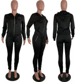 Pink Letter Embroidery Zipper Hoodies 2 Piece Pants Set LUO-3115