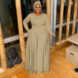 Plus Size Solid Long SleeveTwo Piece Pants Set FOSF-8097