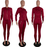 Pink Letter Embroidery Zipper Hoodies 2 Piece Pants Set LUO-3115