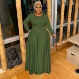 Plus Size Solid Long SleeveTwo Piece Pants Set FOSF-8097