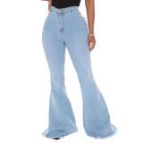 Plus Size Denim High Waist Flared Jeans Pants HSF-2599