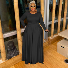 Plus Size Solid Long SleeveTwo Piece Pants Set FOSF-8097
