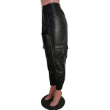 PU Leather Pockets Casual Pants MEM-8257