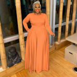 Plus Size Solid Long SleeveTwo Piece Pants Set FOSF-8097
