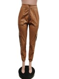 PU Leather Pockets Casual Pants MEM-8257