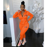 Pink Letter Embroidery Zipper Hoodies 2 Piece Pants Set LUO-3115