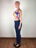 Denim Mid-Waist Pile Jeans Pants LX-3518