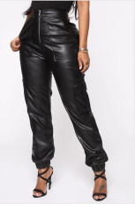 PU Leather Pockets Casual Pants MEM-8257