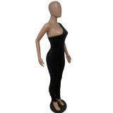 Sexy One Shoulder Lace Up Skinny Jumpsuit LSD-81045
