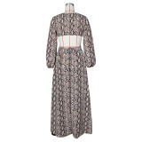Snake Skin Print High Split Long Sleeve Maxi Dress ZSD-0427