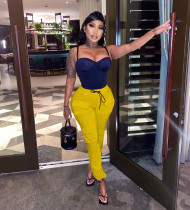 Casual Solid Pockets Drawstring Pants MXDF-6063