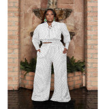Plus Size Polka Dot Print Long Sleeve 2 Piece Pants Set ASL-7056