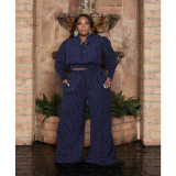 Plus Size Polka Dot Print Long Sleeve 2 Piece Pants Set ASL-7056