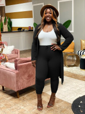Plus Size Solid Full Sleeve Long Cloak+Pants 2 Piece Sets WY-6846