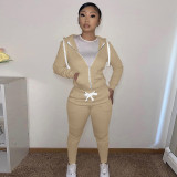 Solid Zipper Hoodie Top And Pants 2 Piece Suits CH-8195