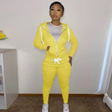 Solid Zipper Hoodie Top And Pants 2 Piece Suits CH-8195