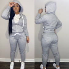 Solid Zipper Hoodie Top And Pants 2 Piece Suits CH-8195