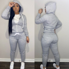Solid Zipper Hoodie Top And Pants 2 Piece Suits CH-8195