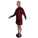 Plaid Long Sleeve Casual Shirt Dress Without Belt MEM-88314