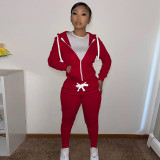 Solid Zipper Hoodie Top And Pants 2 Piece Suits CH-8195