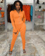 Casual Solid Long Sleeve Zipper Two Piece Pants Set TK-6202