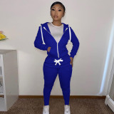 Solid Zipper Hoodie Top And Pants 2 Piece Suits CH-8195